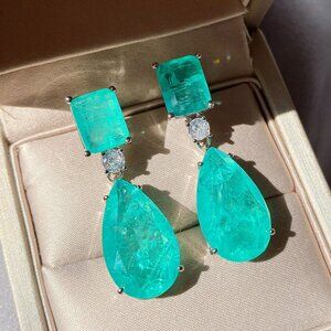 925 Sterling Silver Paraiba Tourmaline Fashion Big Drop Earrings